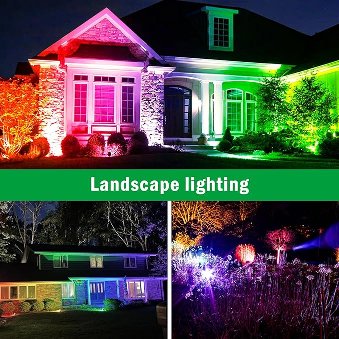 Outdoor Spotlights RGBW Led Lights, 12W Color Changing Landscape Lighting for Garden House Tree, 120V Waterproof Outdoor Spot Lights for Yard with Remote Control (2 Pack)