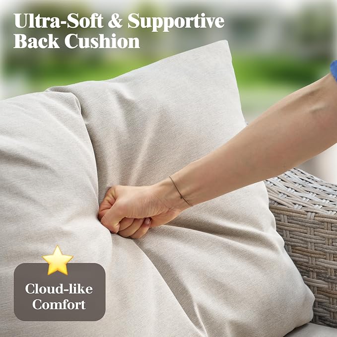 LUXOAK Outdoor Glider Rocking Chair, Wicker 360° Swivel Patio Chairs with 6" Wide Armrests, All-Weather PE Rattan Single Sofa Seat with Thick Cushions, for Porch/Deck/Garden/Backyard