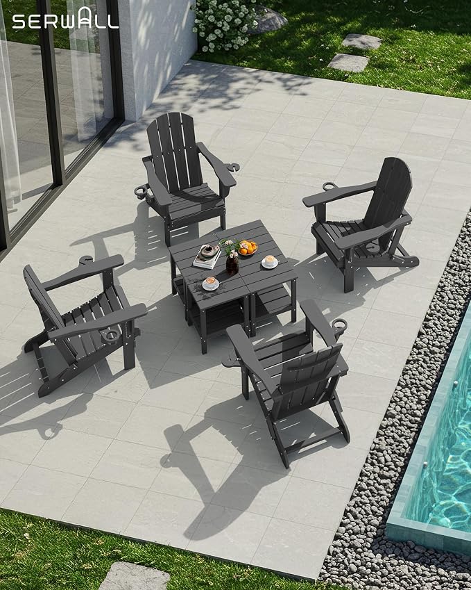 SERWALL 2-Tier HDPE Outdoor Side Tables Set of 2, Weatherproof Rectangular Adirondack Side Table, Gray