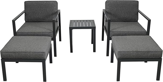 5-Piece Patio Conversation Set Sofa Set, All-Weather Aluminum Alloy Bistro Set with Coffee Table and Multi-Functional Stool, Outdoor Furniture Porch Chairs with Water-Resistant Cushion