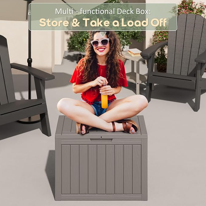 Outdoor Storage Box, 40 Gallon Resin Deck Boxes Outdoor Waterproof For Patio Furniture, Garden Tools, Pool Supplies, Lockable And UV Resistant (Striped Gray)