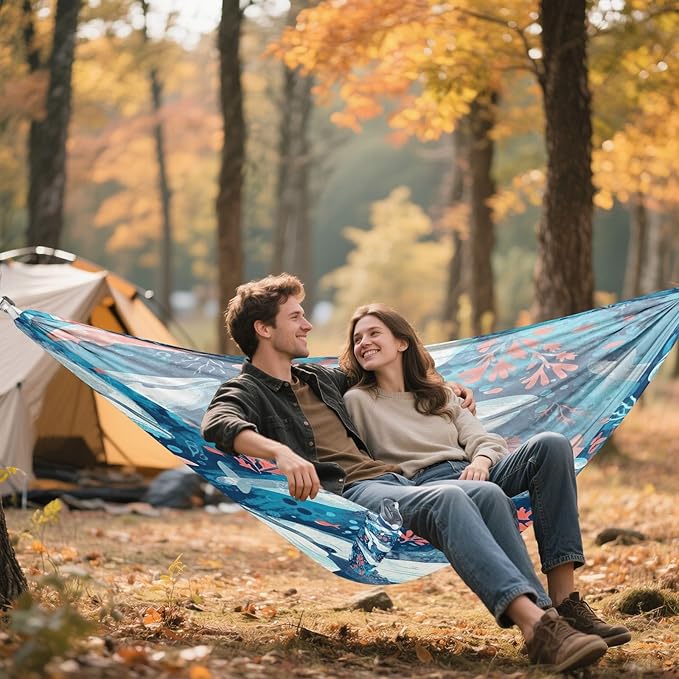 Qilmy Whales and Ocean Animals Camping Hammock Single – 330 lbs Capacity, Lightweight with Tree Straps & Carabiners, Portable for Hiking, Travel, Backpacking