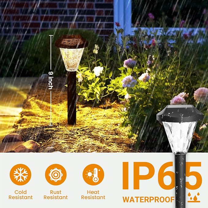 GIGALUMI 16 Pack Solar Lights Outdoor Waterproof, Solar Garden Lights | Outdoor Solar Lights for Yard, Yard Decorations Outdoor for Pathway, Patio, Garden, Driveway, Lawn, and Landscape(Warm White)