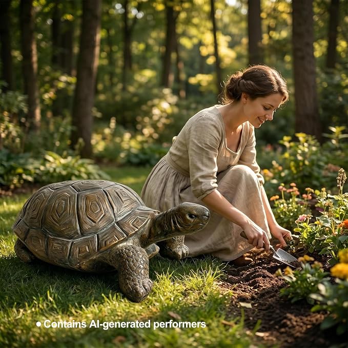 30.5" Large Resin Tortoise Garden Statue, Brown Turtle Sculpture | Crafted from heavy-duty brown resin with lifelike shell details. Endures outdoor elements