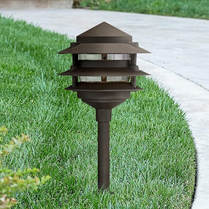 John Timberland Three-Tier Pagoda 11" High Modern Outdoor Landscape Path Light Porch House Exterior Outside LED Bulb Weatherproof Brown Bronze Finish Aluminum Front Door Patio Garage Home