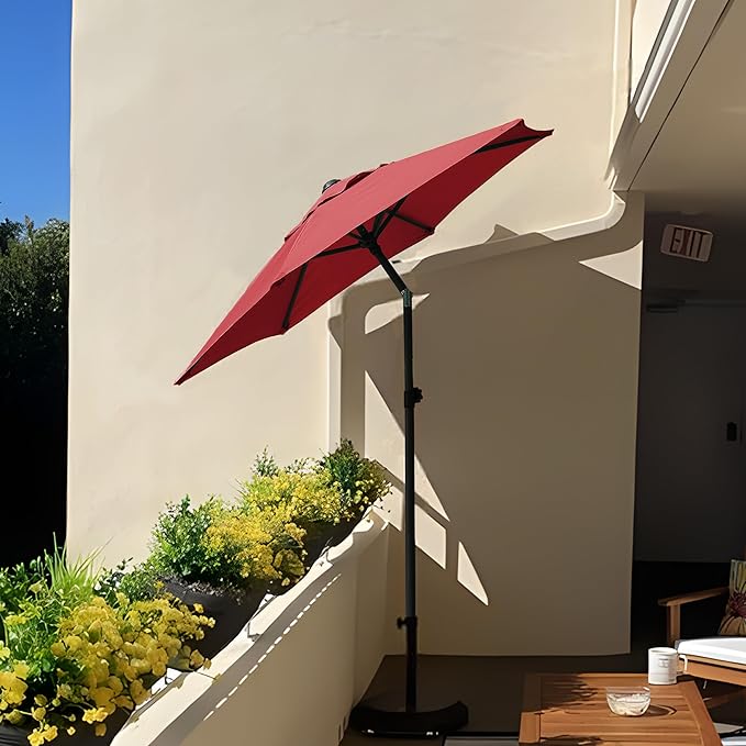AMMSUN 6ft Patio Umbrella Outdoor Table Umbrellas with Push Button Tilt, UPF50+ Premium Steel Pole and Ribs for Deck, Lawn, Garden, Backyard & Pool (Red)