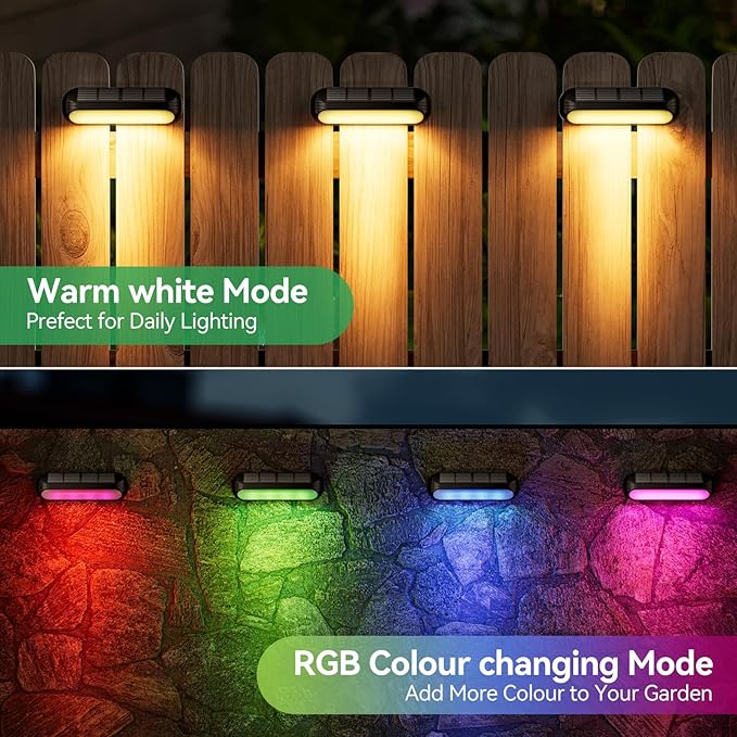 Ahaorigin Solar Outdoor Lights 4 Pack, Bright Fence Lights with Multi-Color Changing & Warm White Mode, Upgraded Solar Step Lights Outdoor Waterproof for Garden Deck Post Stair Yard and Wall