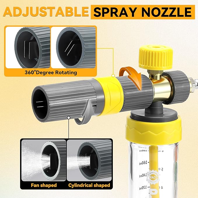 PWACCS Pressure Washer Small No-Dilution Foam Cannon Pro with Short Gun, Power Washer Soap Foam Gun with 4 Spray Nozzles for Car Wash, 200 ML