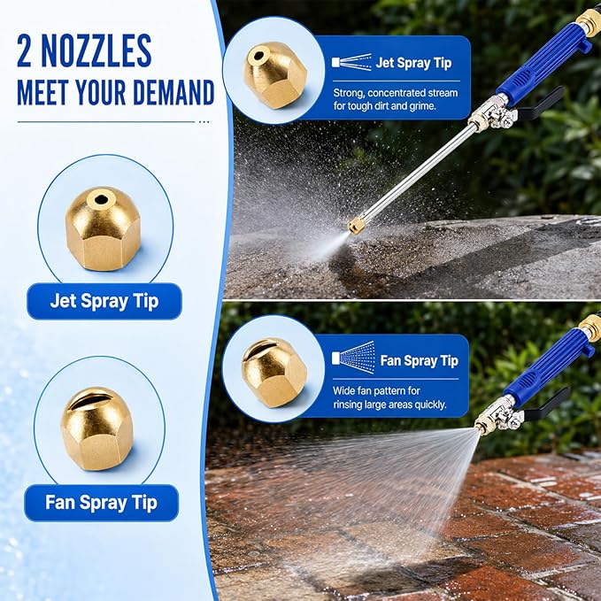 Pressure Washer, Hydro-Compression High Pressure Hose Nozzle Attachment, Turns Any Garden Hose into Power Washer for Cars, Patios, Decks & Outdoor Cleaning