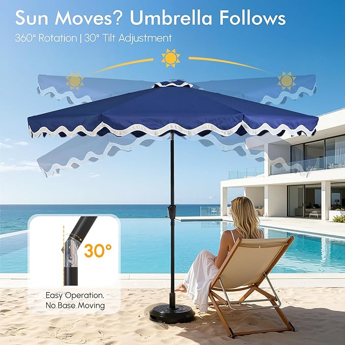Weaxty 10FT Patio Umbrella, Trendy Color Scalloped Edge, UV-Resistant Canopy Outdoor Table Market Umbrella, Tilt Adjustment, Crank, Heavy-duty 8 Ribs for Backyard Poolside Deck Beach Lawn Backyard