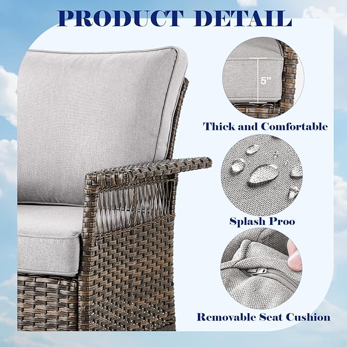 Outdoor Patio Rocking Swivel Chairs - 3PC Wicker Patio Bistro Rocker Chair Set,Rattan Glider Chair with Sturdy Frame,All-Weather PE Wicker and Cushions,1 Side Table for Deck Porch Balcony(Brown/Beige)