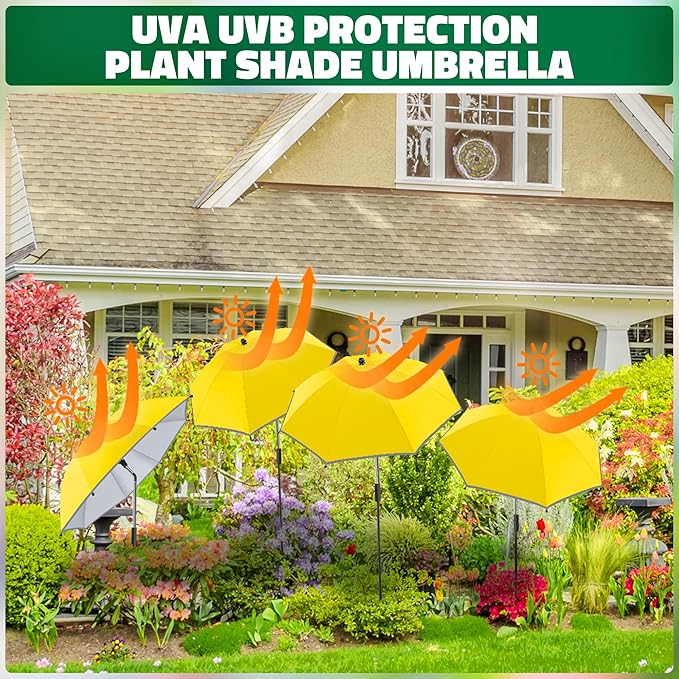 4 Pack 24.9" Plant Umbrellas for Outdoor Plants,47.2" Height Small Umbrella with Reflective Strip, Adjustable Plant Shades for Outdoor Plants, Garden, Potted
