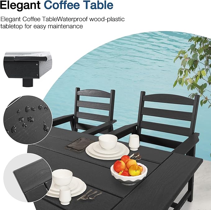 MELLCOM 7 Pieces Patio Dining Table Sets, Outdoor HDPE Dining Furniture Set with Umbrella Hole Table and 6 Chairs for Deck, Garden, Backyard