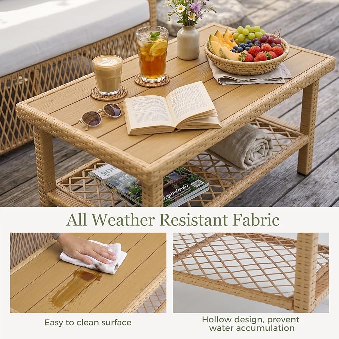 ABCASA Patio Sectional Furniture Set with Waterproof Cover, Oversized Wicker Outdoor Furniture Set w/Water-Resistant Fabric & Thick Cushions, L Shaped Patio Conversation Set for Poolside Yard,Beige
