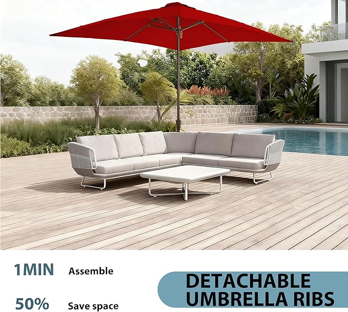8x10FT Rectangular Patio Umbrella with Crank Lift for Garden,UV Protection Outdoor Umbrella for Deck,Pool and Yard,Red