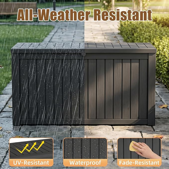 200 Gallon Outdoor Storage Box, Large Resin Deck Box, Waterproof Lockable Storage Container Bins Reinforced Stabilityfor Patio, Garden and Poolside, Black