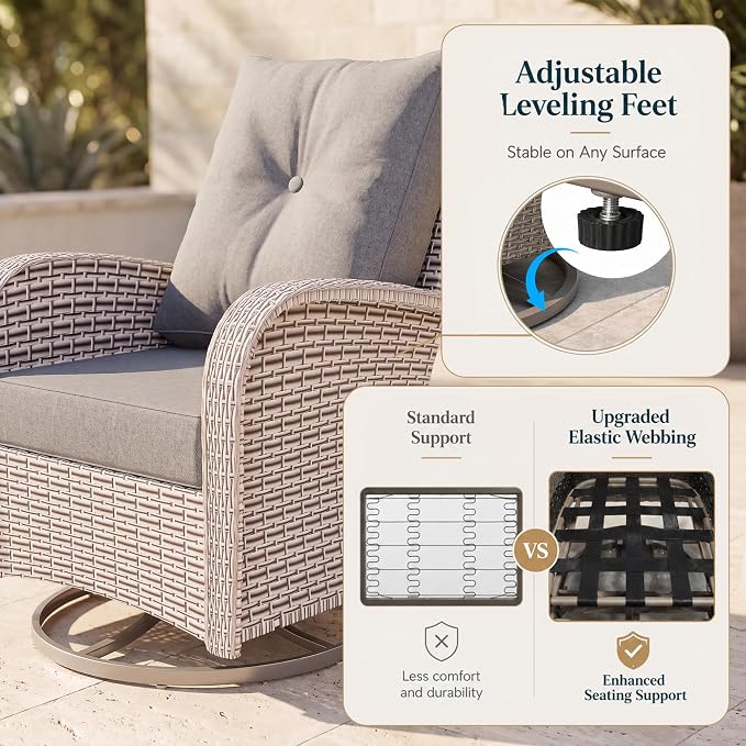 12-Piece Patio Furniture Set, Outdoor Swivel Rocking Chairs Set with 55,000 BTU Fire Pit Table,All Weather Conversation Set for Porch Poolside Balcony