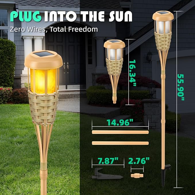 Solar Outdoor Lights, Solar Torch Lights Outdoor Flickering Flame, Outdoor Decorations for Patio Path Yard - 6 Pack
