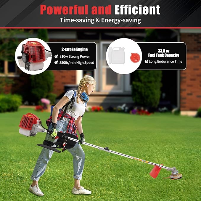 2 Stroke 33cc Gasoline Weed Trimmer Brush Cutter Lawn Edger Grass Weed Eater, Gas Weed Trimmer Gas Weedeaters Grass Trimmer Cordless Gasoline Power w/ 2 Blade Heads