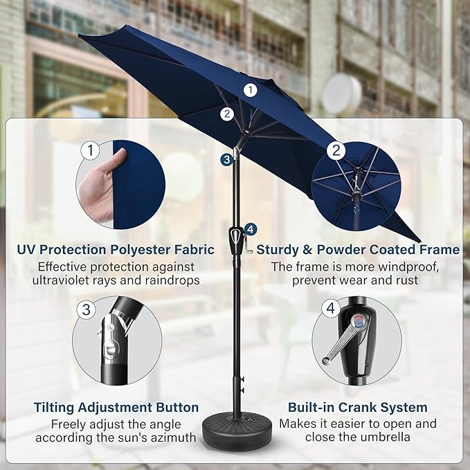 Simple Deluxe 2 Pack 7.5' Patio Umbrella Outdoor Table Market Yard Umbrella with 6 Sturdy Ribs for Backyard, Pool, Garden, Deck, Dark Blue