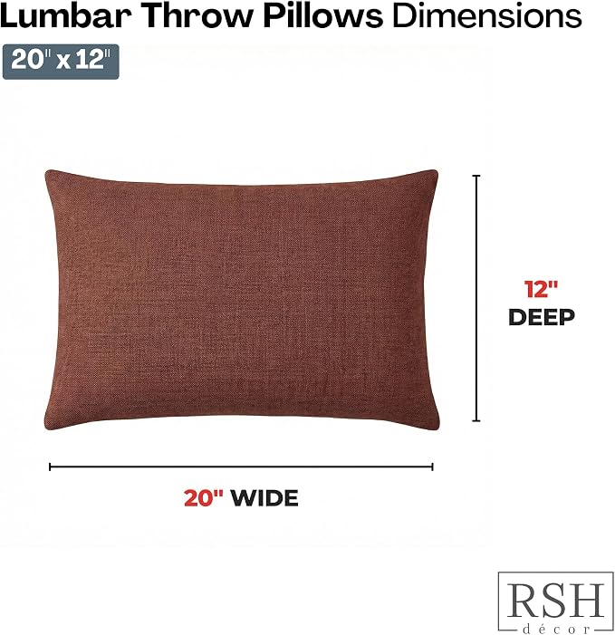 RSH DECOR: Sunbrella Lumbar Throw Pillows Set of 2 | 20" x 12" | Water and Fade-Resistant Performance Fabric | Outdoor Pillow Covers with Down-Alternative Inserts | Made in USA (Essential Russet)