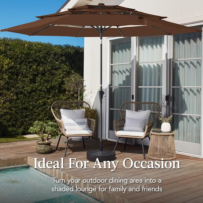 Best Choice Products 10ft 3-Tier Market Patio Umbrella, Outdoor Sun Shade with Tilt, Crank Lift, 8 Ribs for Backyard, Deck, Poolside