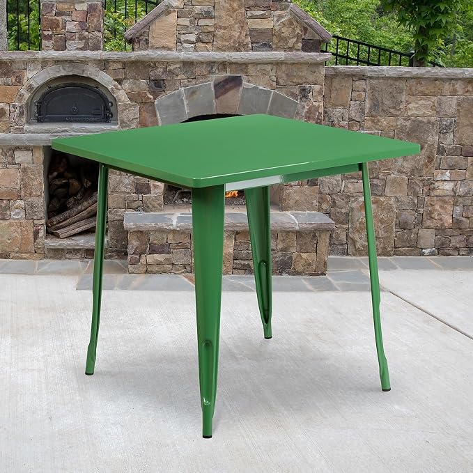 Flash Furniture Felix Commercial Grade 31.5" Square Green Metal Indoor-Outdoor Table