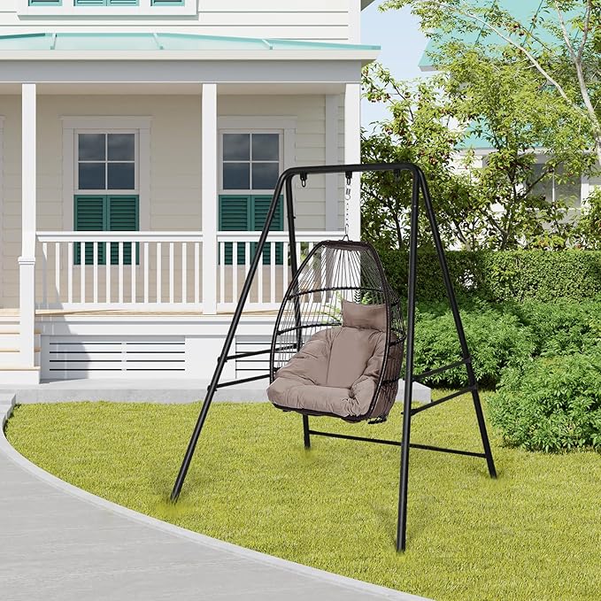 Outdoor Hammock Stand, Heavy Duty A-Frame Metal Stand with 3 Hooks, Weatherproof Design Fits Hammocks & Hanging Chairs, 450 Lbs Capacity for Backyard, Garden, Balcony & Porch