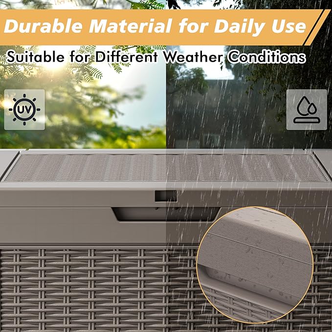 Fancyango 32 Gallon Outdoor Deck Box Waterproof, Storage Box for Patio, Resin Storage Bench Lockable for Garden Tools, Package Delivery, Grey