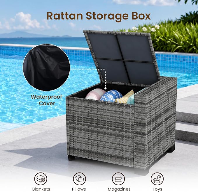 8-Piece Modular Patio Furniture Set with Storage Box Outdoor Sectional Sofa | Patio Conversation Set with Coffee Table, PE Rattan Wicker Couch with Waterproof Cushions for Backyard, Deck & Porch, Black