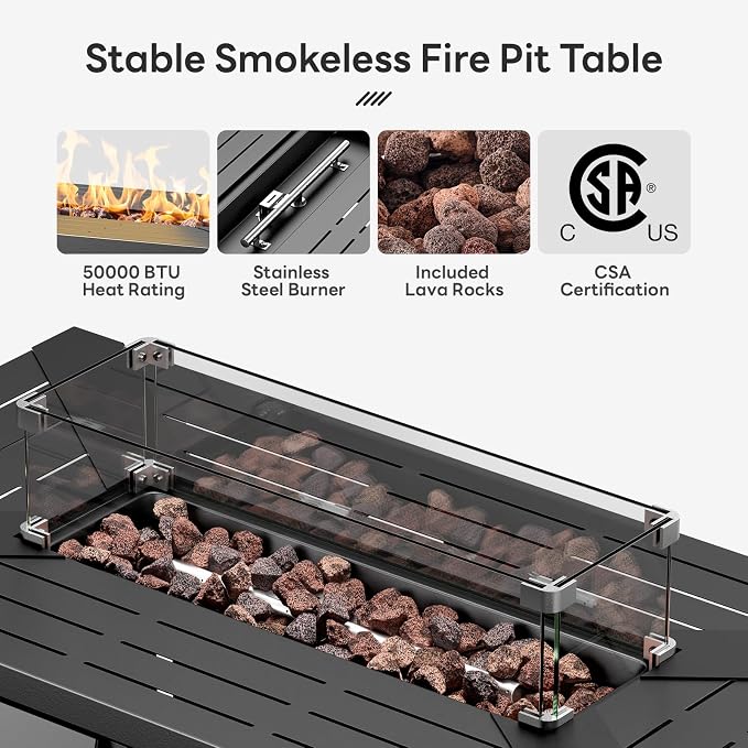 Luxury Patio Furniture Set with Fire Pit Table, Outdoor Furniture Set with High Back Swivel Chairs & 6-inch Thick Cushions, 10 PCS Fire Pit Patio Set for Yard, Deck, Poolside, Brown/Grey