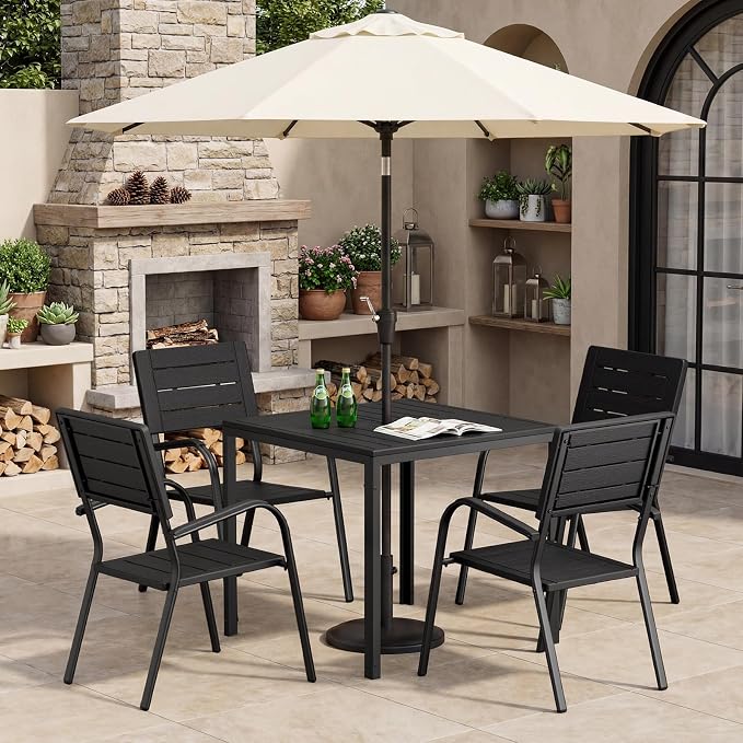 VINGLI Outdoor Patio Dining Chairs, Stackable HDPE All-Weather Arm Chairs, Weatherproof Outdoor Seating for Garden, Backyard, Poolside, Balcony,Black (4 Pack)