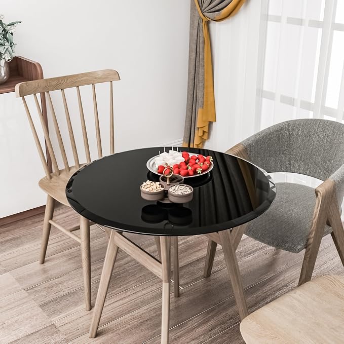 28" Round Tempered Glass Table Top, Black Glass Surface Protector Heat & Scratch Resistant Multipurpose for Dining, Coffee, Restaurant, Office and End Table (Black, 28 Inch)