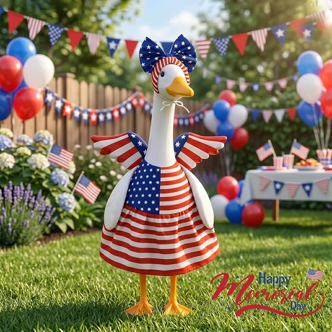 Porch Goose Outfits 23 Inch Summer Statue for 4th of July Patriotic Independence Memorial Day Clothing Dress for Garden Patio Outdoor Holiday Seasonal Costumes Outfit US 250th Anniversary Decoration