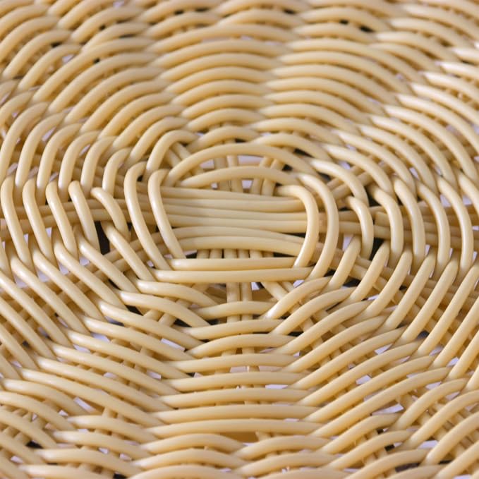 ABBLE Patio Resin Wicker Side Table Yellow Barrel End Table Metal Frame Storage Basket Indoor Outdoor Use, Natural