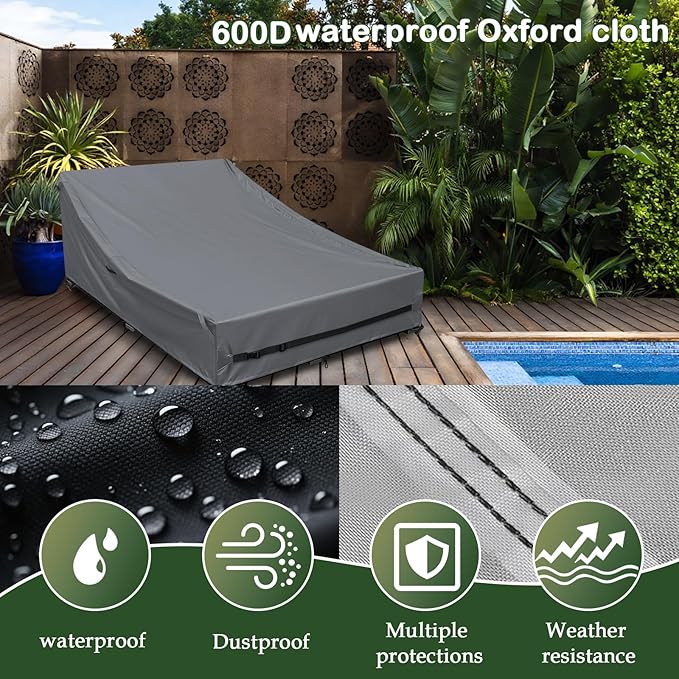 Outdoor Rattan Daybed Cover Heavy Duty 600D Weather-Resistant Waterproof Patio Furniture Sofa Cover 63"L x 54"W x 28"H UV Resistant Anti-Fade Material,Patio Rattan Daybed Sofas Protection Covers,Grey