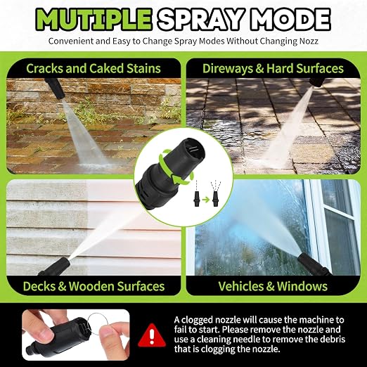Electric Pressure Washer, w/23ft Hose & 18ft Cord, Angle-Adjustable Nozzle, Foam Cannon, Power Washer for Car, Driveway, Patio, Fence, House Cleaning