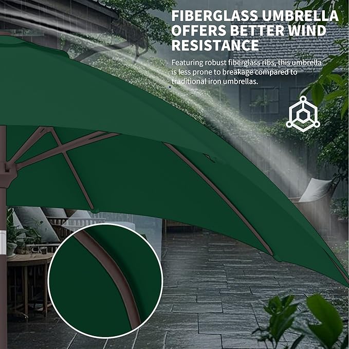 Kingdura 10FT Outdoor Patio Umbrella, Market Table Umbrella with Push Button Tilt and Crank, 8 Sturdy Fiberglass Ribs, UV Protection for Pool, Lawn, Deck, Backyard, Garden (Dark green)