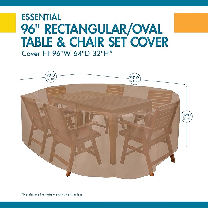 DUCKCOVERS Essential Water-Resistant 96 Inch Rectangular/Oval Patio Table & Chair Set Cover, Outdoor Table Cover