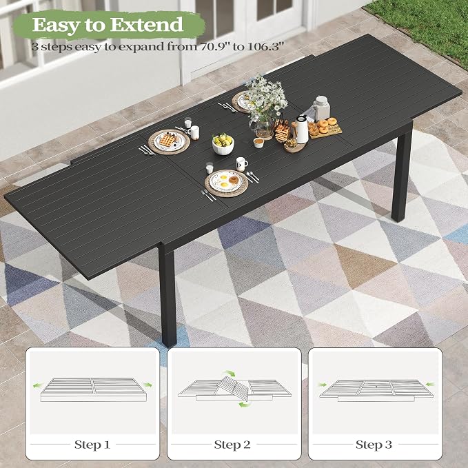 PIZZELLO 9 Pieces Patio Dining Set, 106" Extendable Aluminum Patio Dining Table w/Pcs Textilene Swivel Patio Chairs, All-Weather Outdoor Table and Chairs Sets for Backyard, Garden and Deck