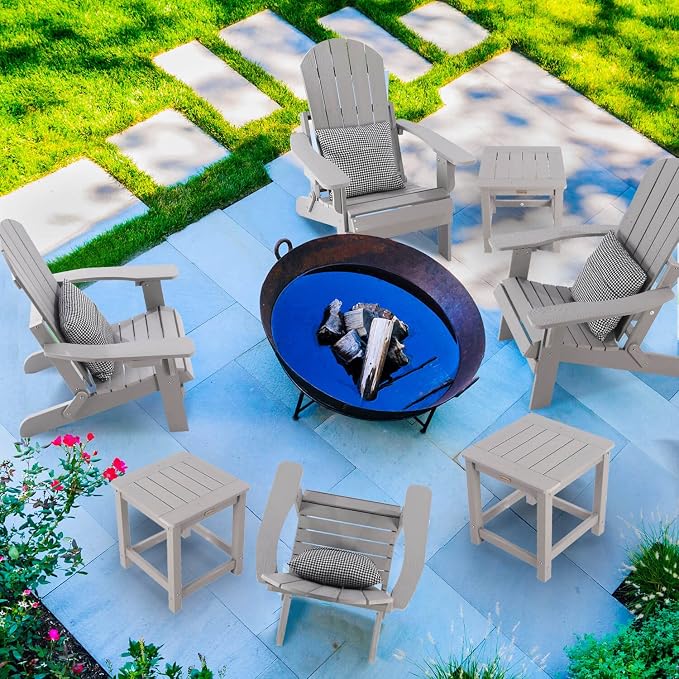 Outdoor Side Table, HIPS Plastic Composite Adirondack Patio Table, Weather Resistant End Tables for Outside, Indoor, Patio, Garden, Pool, Porch, Backyard, Lawn, Deck - Grey