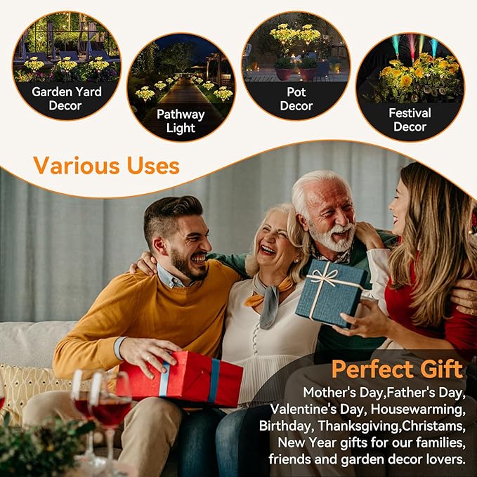 Neporal Solar Lights Outdoor Decorative, Solar Garden Lights with Carnation Flower, Solar Flower Lights Outdoor Garden Waterproof IP65 - Gardening Gifts for Women