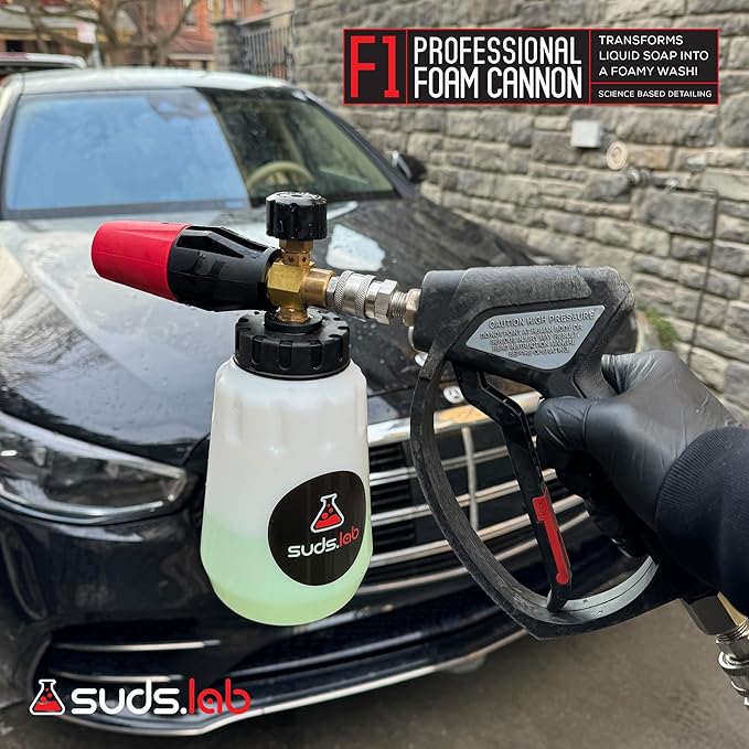 Suds Lab F1 Professional Foam Cannon with 32 Ounce Canister | Adjustable Foam Nozzle, Quick Connect Pressure Washer, Car Washing