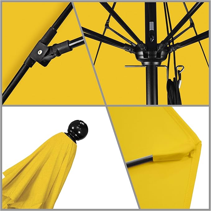 California Umbrella 11Ft Commercial Grade Market Umbrella, Pulley Lift, Aluminum/Fiberglass, 2mm pole wall, Black Frame, Solution Dyed Lemon Fabric