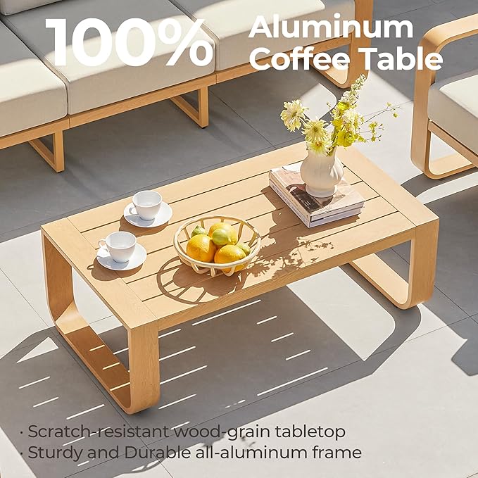 CHITA Aluminum Patio Furniture Sets, 4 Seats Patio Conversation Sets with Coffee Table, 4 Pieces Patio Sofa Sets with Thickened Olefin Fabric Cushion for Backyard, Garden, Balcony and Poolside