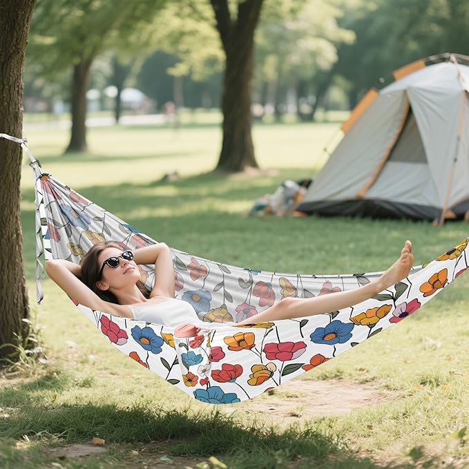 Camping Hammock Outdoor Hammocks for Outside Flower 2 Beach Trees Portable Lightweight with Pockets Tree Straps Indoor Small