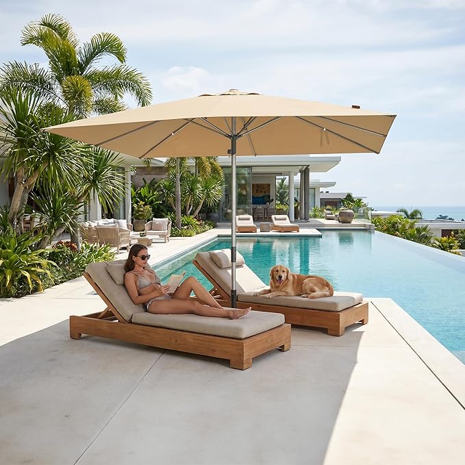 PURPLE LEAF Commercial Grade 10 x 13 FT Heavy Duty Rectangle Market Umbrella Semi Auto Open All Weather Wind Resistant Reinforced Aluminum Frame Outdoor Patio Umbrella for Restaurant Hotel Resort Cafe Poolside Business Use Beige