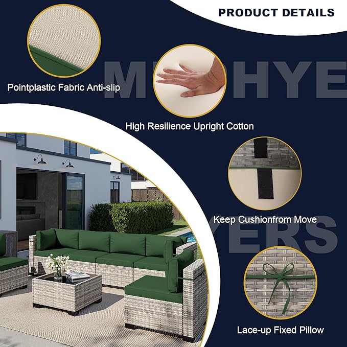 15-Piece Outdoor Patio Furniture Set with 55,000 BTU Fire Pit Table, PE Wicker Rattan Sectional Sofa Conversation Set - All-Weather Garden, Backyard Furniture, Green