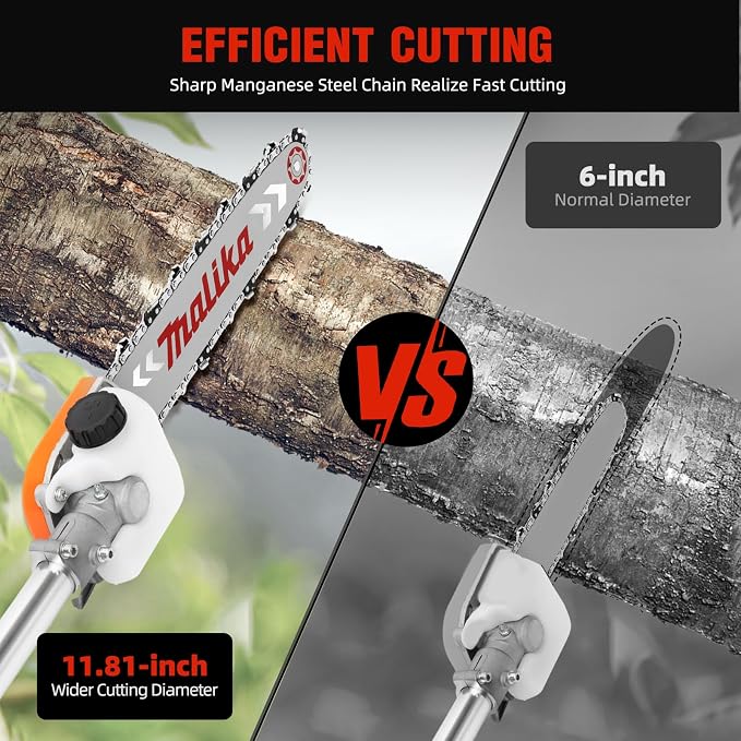 43CC 2-Stroke Grass Trimmer, 1250W Gas Trimmer Gas Powered Pole Saw Garden Pole Chainsaw for Lawn Yard Farmland Sawing High Branches and Small Trees Tree Trimmer