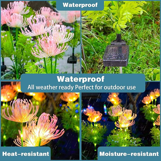 Solar Garden Lights 2 Pack, Solar Flowers Lights with Glowing Flowers & Stems, Upgraded Solar Panel, Outdoor Lights for Garden Decoration,Yard Decor and Gift for Mother